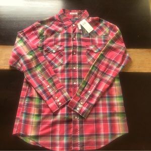 Polo by Ralph Lauren Mens Large Indian Madras Western Pearl Snap Long Sleeve.